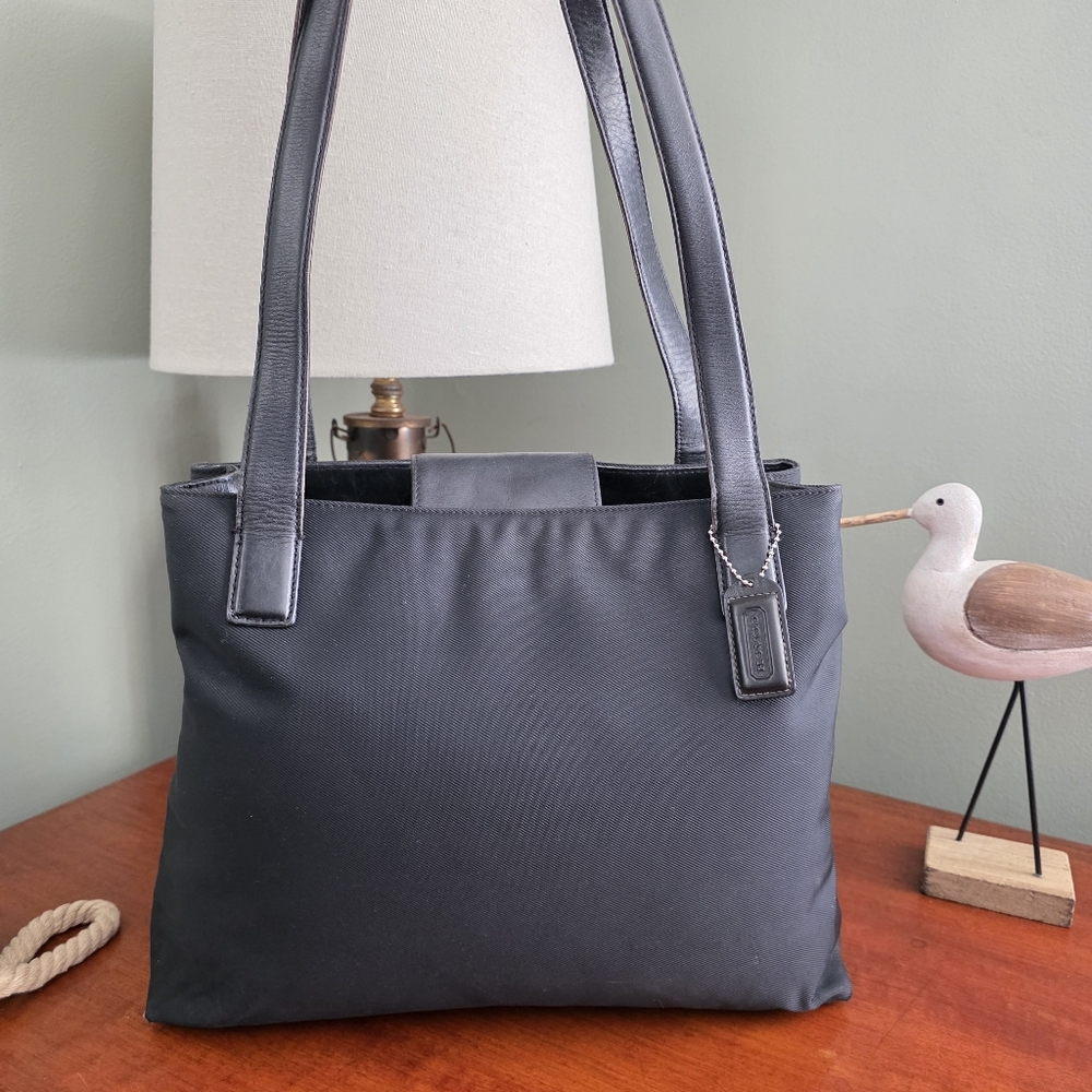 Coach 7402 Mercer Shoulder Bag Black Twill Leather Satchel Vintage
